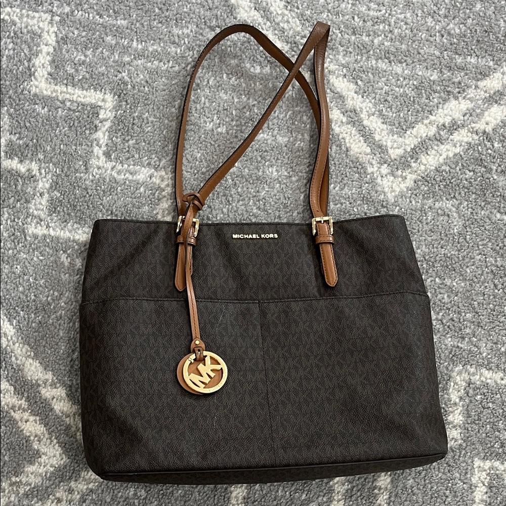 Michael Kors Dark Brown Tote with Tan Straps